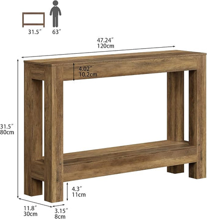 Tohomeor Farmhouse Console Table, 2-Tier Wood Sofa Table Behind Couch Narrow Entryway Accent Table for Entrance, Hallway, Living Room, Foyer
