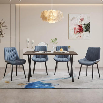 CLIPOP Dining Chairs Set of 6, Faux Leather Dining Chairs with Upholstered Seat, High Back Comfy Cushion, Metal Leg, Accent Kitchen Side Chair for Living, Restaurant & Meeting Room, Blue