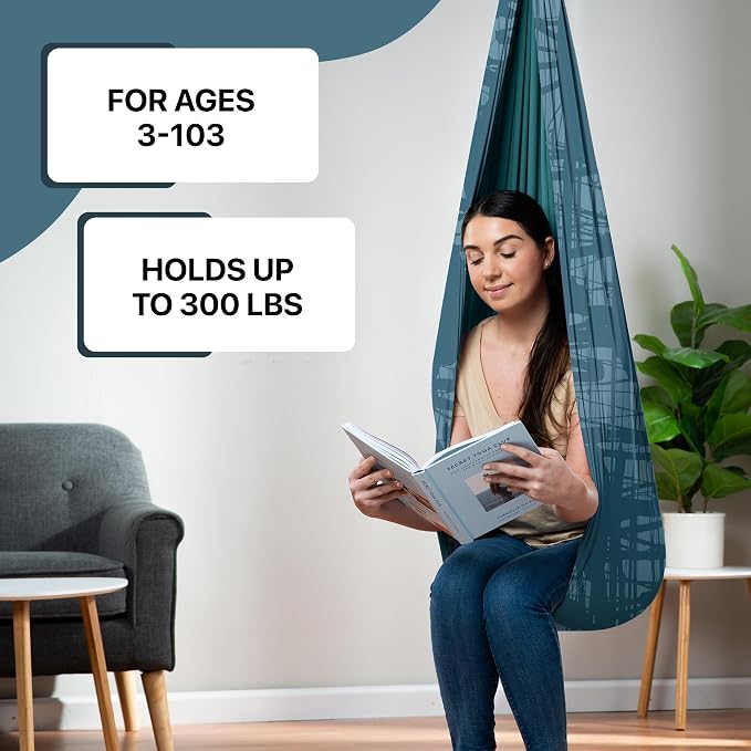 Indoor Sensory Swing for Kids or Outdoor – Holds 300lbs, Double-Layer, & 360° Swivel, Calming Compression Therapy Swing Hammock for Kids & Adults with All Hardware – Sensory-Motor Toys & Gifts