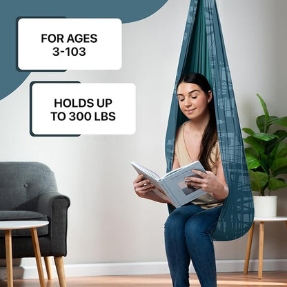 Indoor Sensory Swing for Kids or Outdoor – Holds 300lbs, Double-Layer, & 360° Swivel, Calming Compression Therapy Swing Hammock for Kids & Adults with All Hardware – Sensory-Motor Toys & Gifts