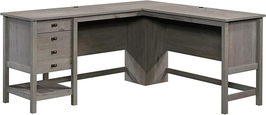 Sauder Cottage Road L Shaped Desk Computer Desk with Drawers, Home Office Desk with Optional File Cabinet Storage, Cable Management, in Mystic Oak Finish