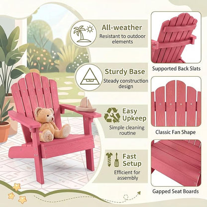 Giantex Kids Adirondack Chair, All-Weather HIPS Children's Outdoor Chair with Tilted High Backrest, Toddler Beach Chair for Garden Patio Backyard, Kids Lawn Chairs for Age 3-7 (4,Pink)