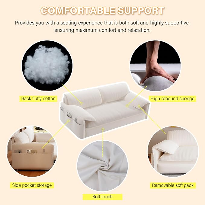 66" Sofa Bed Queen Size, Pull Out Couch Bed, 3-in-1 Convertible Sleeper Sofa with Side Pocket, Modern Velvet Futon Couch for Living Room, Small Space, Apartment, Bedroom, Beige