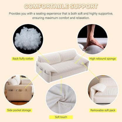 66" Sofa Bed Queen Size, Pull Out Couch Bed, 3-in-1 Convertible Sleeper Sofa with Side Pocket, Modern Velvet Futon Couch for Living Room, Small Space, Apartment, Bedroom, Beige