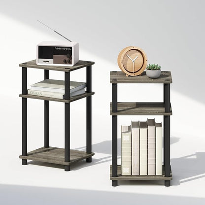 Furinno Just 3-Tier Turn-N-Tube Open Storage Nightstand, 2-Pack, Plastic Poles, French Oak/Black