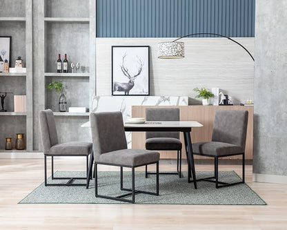 CIMOTA Modern Dining Chairs Set of 4, Leather Dining Room Chairs Upholstered Mid Century Armless Guest Side Chair with Black Base for Dining Room/Kitchen, Vintage Grey 4PCS