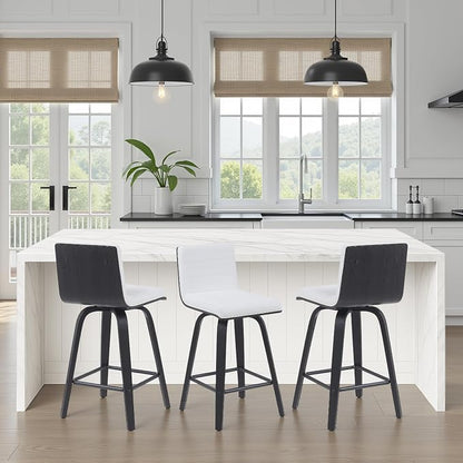 Armen Living Vienna Modern Swivel 26" Counter Height Barstool with White Faux Leather and Black Wood Finish