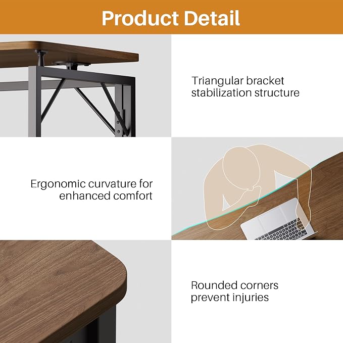 JOYMOOP 31.5" Folding Desk - Brown, No Assembly Small Foldable Desk for Home, Office, Wooden Top Folding Computer Desk for Working, Writing, Studying