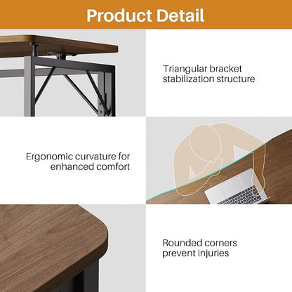 JOYMOOP 31.5" Folding Desk - Brown, No Assembly Small Foldable Desk for Home, Office, Wooden Top Folding Computer Desk for Working, Writing, Studying