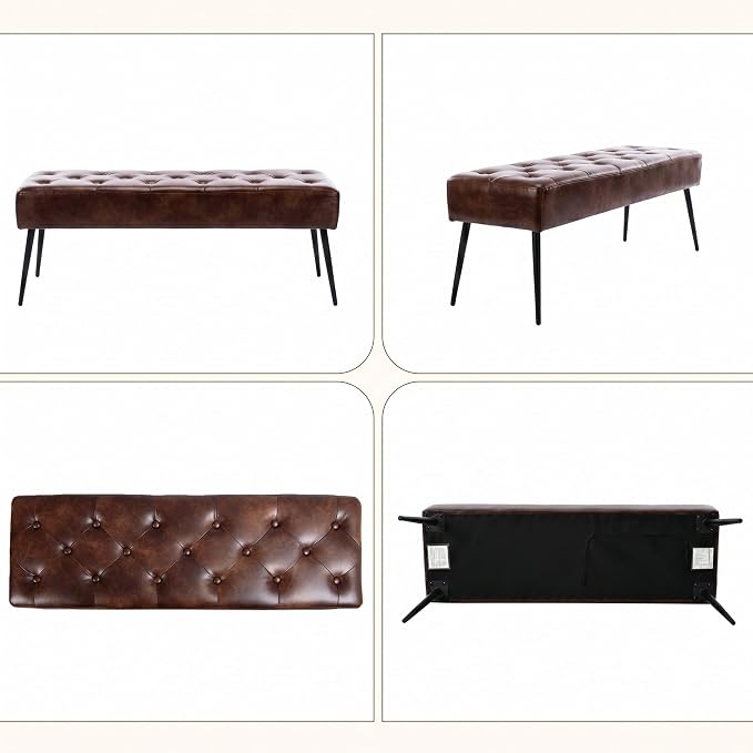 DUHOME Button-Tufted Ottoman Bench, Upholstered Bedroom Benches Footrest Stool Dining Bench Leather Accent Bench for Entryway Dining Room Living Room Bedroom End of Bed, Dark Brown