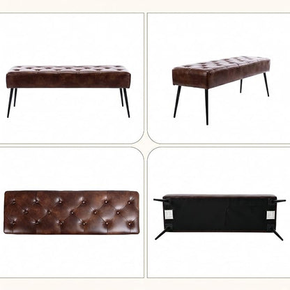 DUHOME Button-Tufted Ottoman Bench, Upholstered Bedroom Benches Footrest Stool Dining Bench Leather Accent Bench for Entryway Dining Room Living Room Bedroom End of Bed, Dark Brown