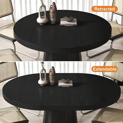 homary Extendable Dining Table for 6 Round to Oval 39"-55", Solid Wood Kitchen Table for 4-6 People, Space-Saving Design for Small Spaces & Family Gatherings