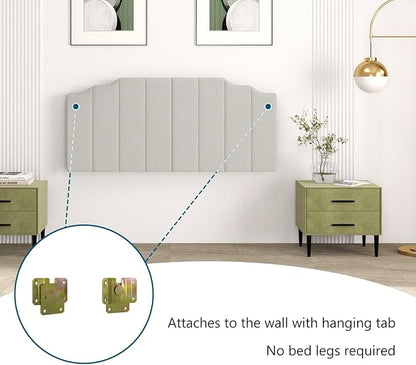 Befurtori Queen Size Headboard Only, Linen Wall Mounted Headboard Queen/Full Size for Adjustable Bed, Modern Vertical Channel Design with Curved Tufted Upholstered Head Board, Linen Gray