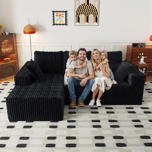 Cloud Boneless Sectional Couches with Oversized Chaise for Living Room, Modular L Shaped Couch with Deep Seat, Memory Foam Compressed 3 Seater Sofa for Apartment