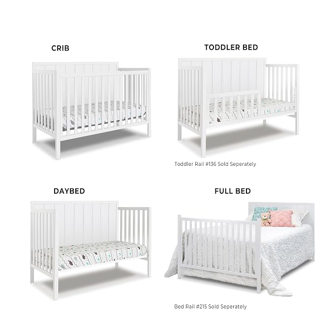 Sorelle Furniture Essex Crib Classic 4-in-1 Convertible Crib, Made of Wood, Non-Toxic Finish, Wooden Baby Bed, Toddler Bed, Child’s Daybed and Full-Size Bed, Nursery Furniture-White