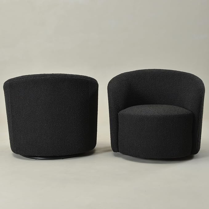 KINWELL 68" Boucle Upholstered Loveseat Sofa with Set of 2 Swivel Barrel Accent Chairs, Minimalist Comfy 2-Seater Couch and 2 Sherpa Armchairs for Small Spaces Apartment, Black