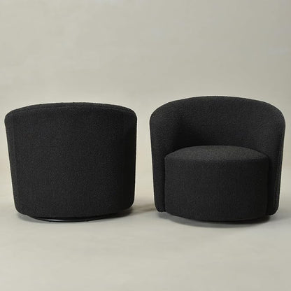 KINWELL 68" Boucle Upholstered Loveseat Sofa with Set of 2 Swivel Barrel Accent Chairs, Minimalist Comfy 2-Seater Couch and 2 Sherpa Armchairs for Small Spaces Apartment, Black