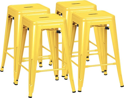 Furmax 24 Inch Metal Bar Stools Set of 4, Counter Height Bar Stools Height High Backless Stools Industrial Stackable Bar Chairs for Dining Room Kitchen Indoor Outdoor Stools Bar Chairs (Yellow)