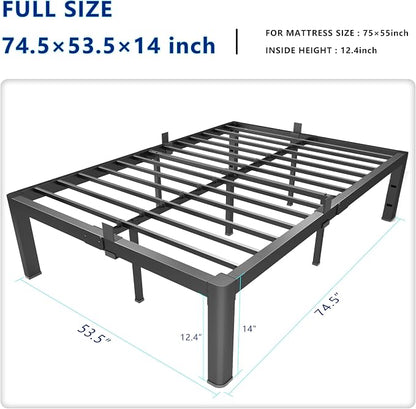 yookare Full Platform Bed Frame,14" Heavy Duty Metal Mattress Foundation, Rounded Safety Corners & Recessed Legs,Mattress Retainers,Easy Assembly,Noise Free Steel Slat Support,No Box Spring Needed