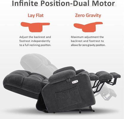 MCombo Small Dual Motor Power Lift Recliner Chair for Elderly, Zero Gravity Lift Chair with Heat and Massage, Lay Flat Recliner for Petite, USB Ports,Fabric R7894 (Small-Wide, Dark Gray)