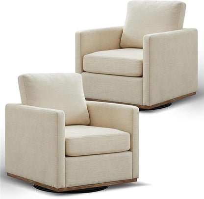 Swivel Accent Chair Set of 2, 360 Degree Square Swivel Chair for Living Room, Mid Century Modern Upholstered Barrel Chair,Comfy Sofa Armchairs for Bedroom,Nursery,Chenille, Beige
