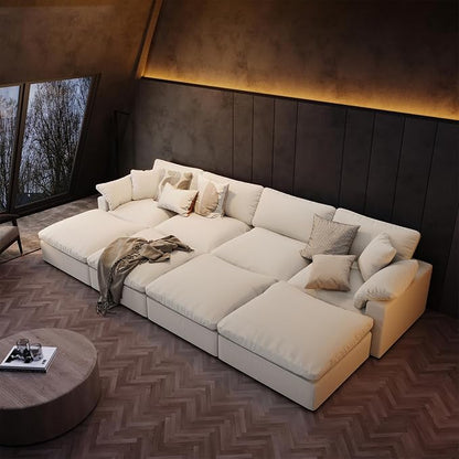 Modular Sectional Sofa,Extra Comfty Deep-Seat-Filled Couch, White 6 Seat U Shape Sofas with Movable Ottoman, Modern Couches for Living Room, Apartment, Office,Small Space