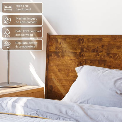 Acacia Haven Queen Bed Frame and Headboard, Platform Bed Frame Scandinavian Wood Bed Compatible with All Mattress Types, Wood Slats Support 800lbs Capacity, Quick & Easy Assembly, Walnut.