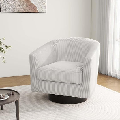 Swivel Barrel Accent Chair, Modern Round Faux Leather Arm Chair for Living Room, Bedroom, Comfy Club Reading Chairs for Adults