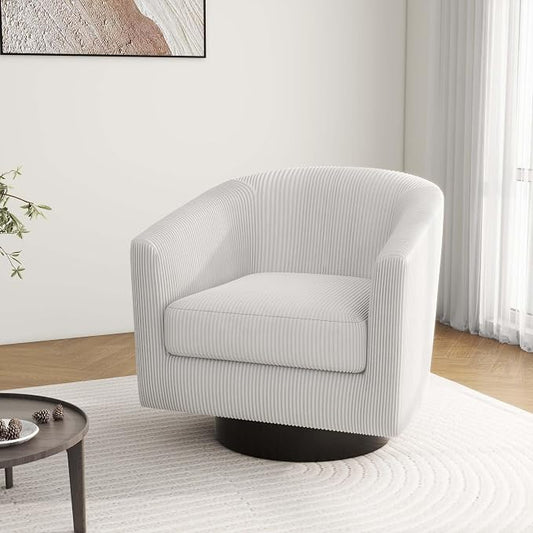 Swivel Barrel Accent Chair, Modern Round Faux Leather Arm Chair for Living Room, Bedroom, Comfy Club Reading Chairs for Adults