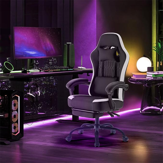 DUMOS Gaming Chair with Linkage Armrests, Video Game Chairs with Pocket Spring Cushion, Ergonomic Computer Silla Gamer Office Desk Chair with Footrest for Adults & Students, Black