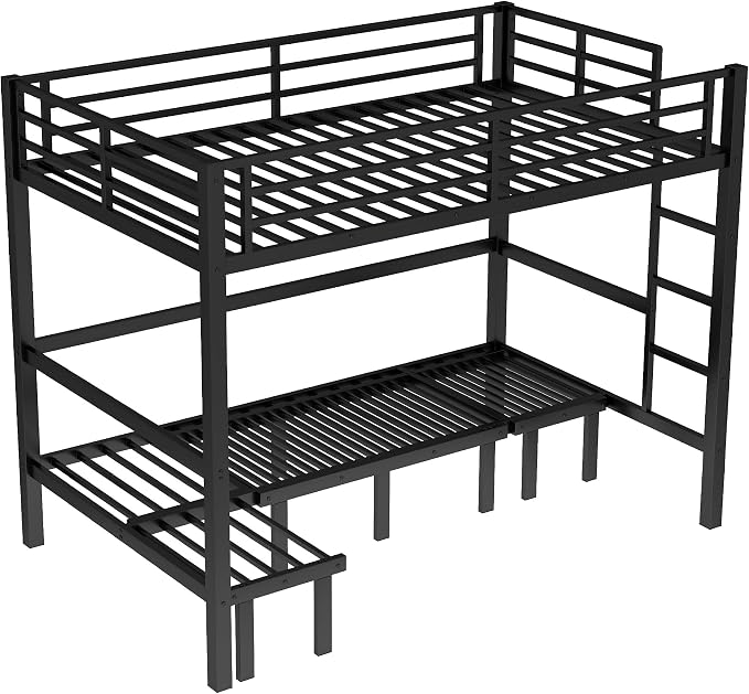 Bellemave Twin XL Futon bunk Bed, Lower bunk can be Pulled Out in Three Sections, Loft Bed with Sofa for Teens, Adults, Bedroom, Black(Excluding Cushions and mattresses)