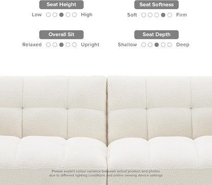 mopio 76.4" Futon Sofa Bed, Couch, Loveseat, Sleeper Sofa, Mid Century Modern Futon Couch, Sofa Cama, Couches for Living Room (Aaron, Pearl White Boucle)