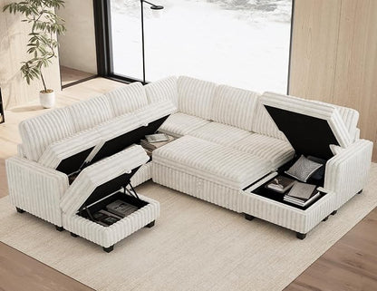 Belffin Oversized Sofa Bed Modular Sectional Sleeper Sofa with Pull Out Bed L Shaped Couch with Storage Chaise Beige Couch
