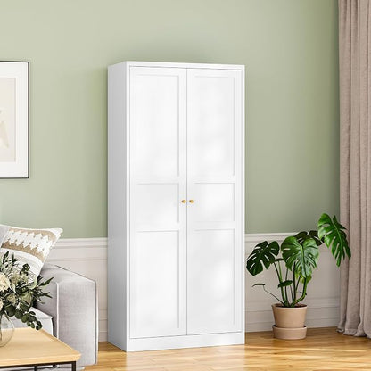 RAVIGIN Metal Storage Cabinet,71" H Pantry Cabinet with 2 Doors and 5 Adjustable Shelves,6 Tier Tall Kitchen Storage Cabinets for Kitchen,Pantry,Living/Study/Laundry Room(White)