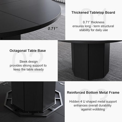 HSH Black Round Dining Table, 47” Modern Dinner Table only for 4-6 People, Modern Circle Kitchen Table for Home Living Room, Wood and Metal Dining Room Desk with Octagon Base, Black Oak, 47 Inch