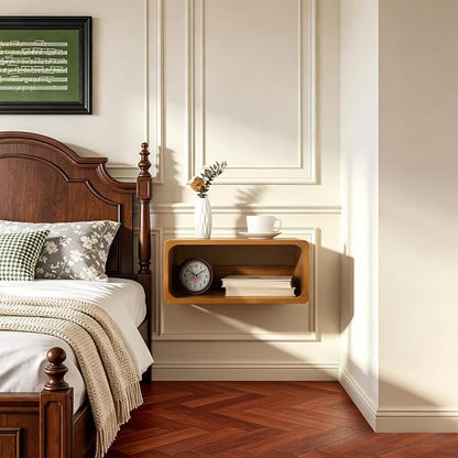 Floating Nightstand, Wall Mounted Bedside Shelf, Handmade Bedroom Furniture,Pine Wood Floating Bedside Table, Minimalist and Unique Style 18”x 10”x 7.5” Walnut