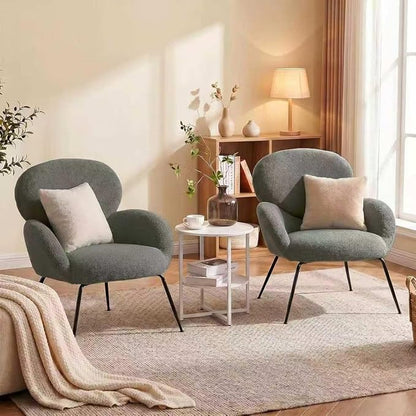Accent Chair, Cloud Accent Chair for Bedroom, Boucle Fabric (Green) | Comfy Bedroom Chair with Love Back and Sturdy And Durable Solid-Wood Frame/ Study Room / Bedroom / Living Room /(Cream Style)