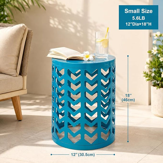 Nesting Side Table Set of 3 Decorative Round Garden Stools for Indoor Outdoor Heavy Duty Metal Frame Side Table Nightstands Modern End Table Plant Stand, Blue