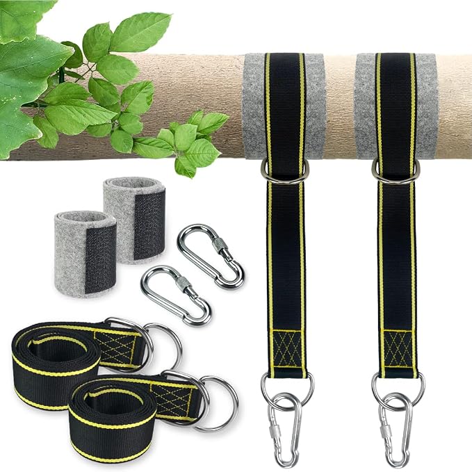 Tree Swing Hanging Straps Kit - Holds 1800 lbs (SGS Certified), 5ftx2 Hammock Straps with 2 Heavy Duty Locking Carabiners and 2 Tree Protectors, Polyester Straps Perfect for Tree Swings & Hammocks