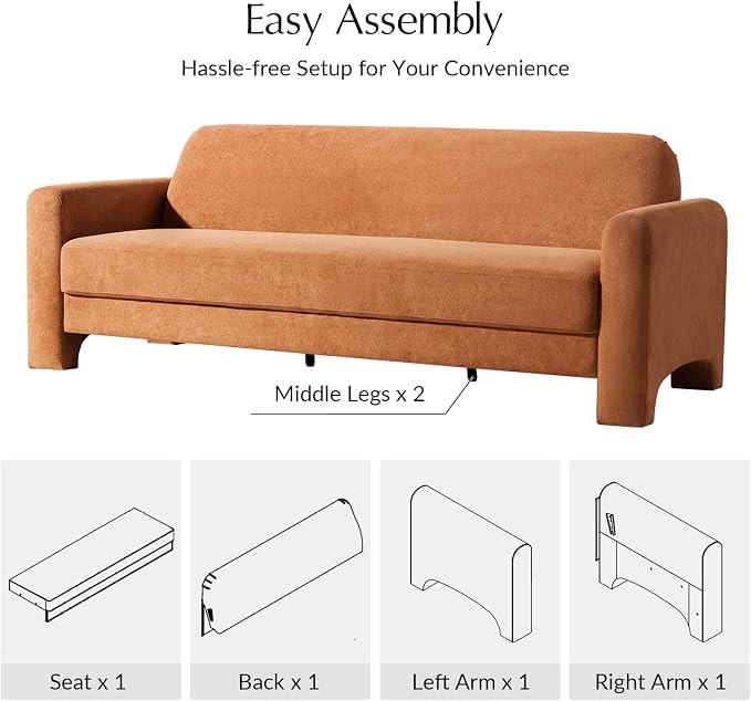 HULALA HOME 84" Modern Curved Sofa, 3 Seater Sofa for Living Room, Orange