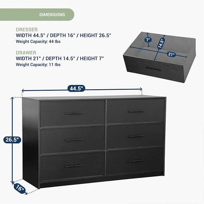 Modern 6-Drawer Dresser with Spacious Storage, Sturdy Wood Frame, Large Capacity Fabric Drawers, Dressers for Bedroom, Home Organization Storage for Living Room or Hallway, Black | 6-drawer dresser, fabric storage drawers, sturdy wood frame, bedroom or...