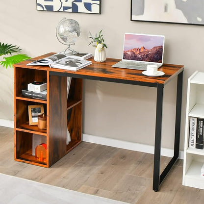 Tangkula Computer Desk with Storage Shelves, Home Office Desk with 5 Side Shelves & Metal Frame, Space Saving Laptop PC Desk, Writing Study Desk, Modern Vanity Desk for Bedroom (Rustic Brown)