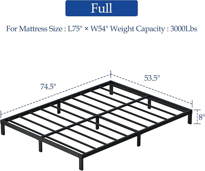 YUSENHEEI 8 Inch Full Size Bed Frame, Heavy Duty Metal Platform Bed Frame No Box Spring Needed, Noise Free, Easy Assembly, Black