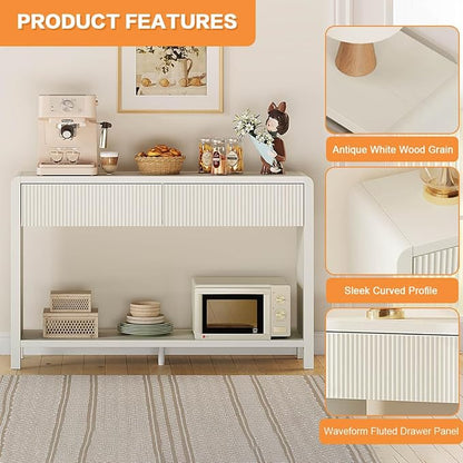 FATORRI Entryway Console Table with 2 Drawers, 47.2 inch Modern Sofa Table for Living Room, Couch Tables Behind Sofa and Hallway Tables with Storage, Antique White