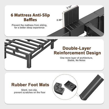 ROIL 10 Inch Full Size Bed Frame, Metal Bed Frame & Box Spring 2 in 1 Platform with Round Corner Legs, 4000LBS Double Layer Low Profile Metal Platform Mattress Baffles, Noise-Free Easy Assembly
