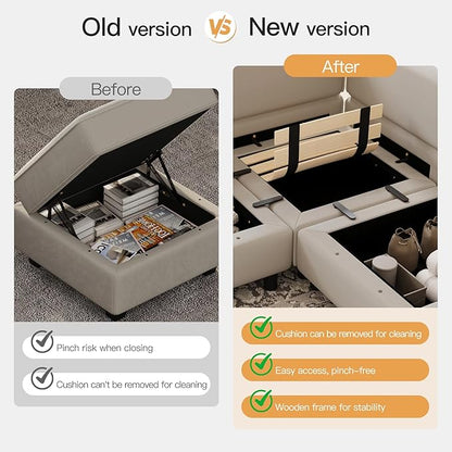 Belffin Modular Sectional Sofa with Ottomans Velvet Reversible Chaise Sleeper Bed Storage Seat Grey…, MD-S-1