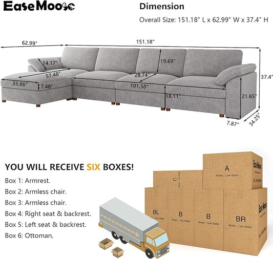 EASE MOOSE Oversized Modular Sectional Sofa, Modern Oversized L Shape Sectional Couch,Comfty Deep Seat Modular Sofa with Ottoman