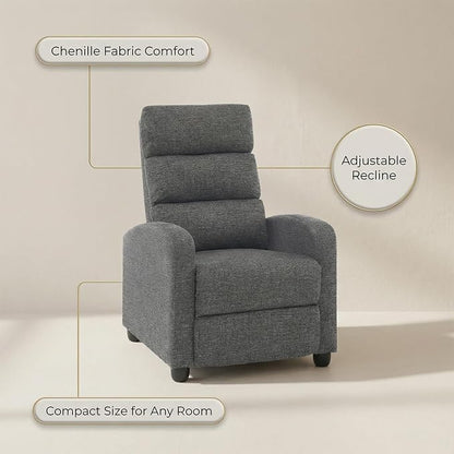 Furnimart 2-Piece Manual Recliner Chair for Small Spaces, Chenille Reclining Chair with Chunky Cushion, Comfortable Single Sofa for Adults, Ideal for Living Room, Bedroom, Home Theater, Gray