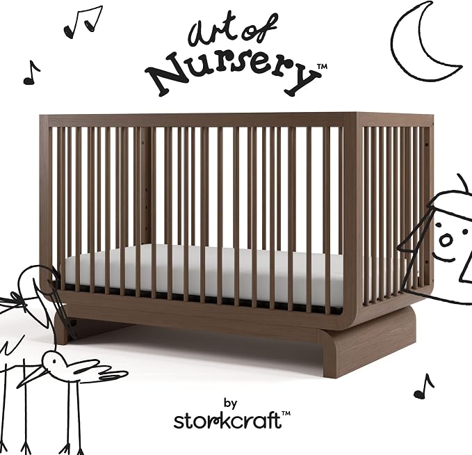 Storkcraft Santorini 5-in-1 Convertible Crib with Toddler Guardrail – GREENGUARD Gold Certified, Conversion Kit Included, 100% Solid Wood, Fits Standard Crib Mattress (Hazelnut)
