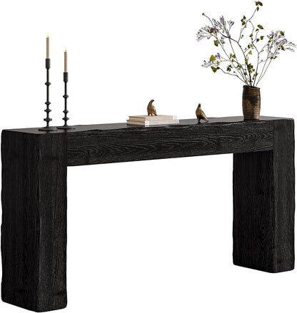 Solid Wood Console Table, 63-Inch Farmhouse Sofa Table Behind Couch for Entryway, Living Room, Foyer, Easy Assembly (Black)